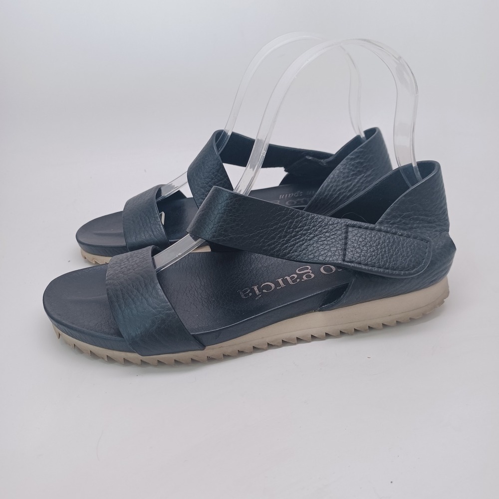 Pedro Garcia Black Pebbled Leather Sandals with White Sole Spain 37.5 Womens - Picture 2 of 12